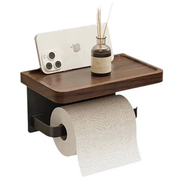 दीवार पर लगे लकड़ी के टॉयलेट पेपर धारक